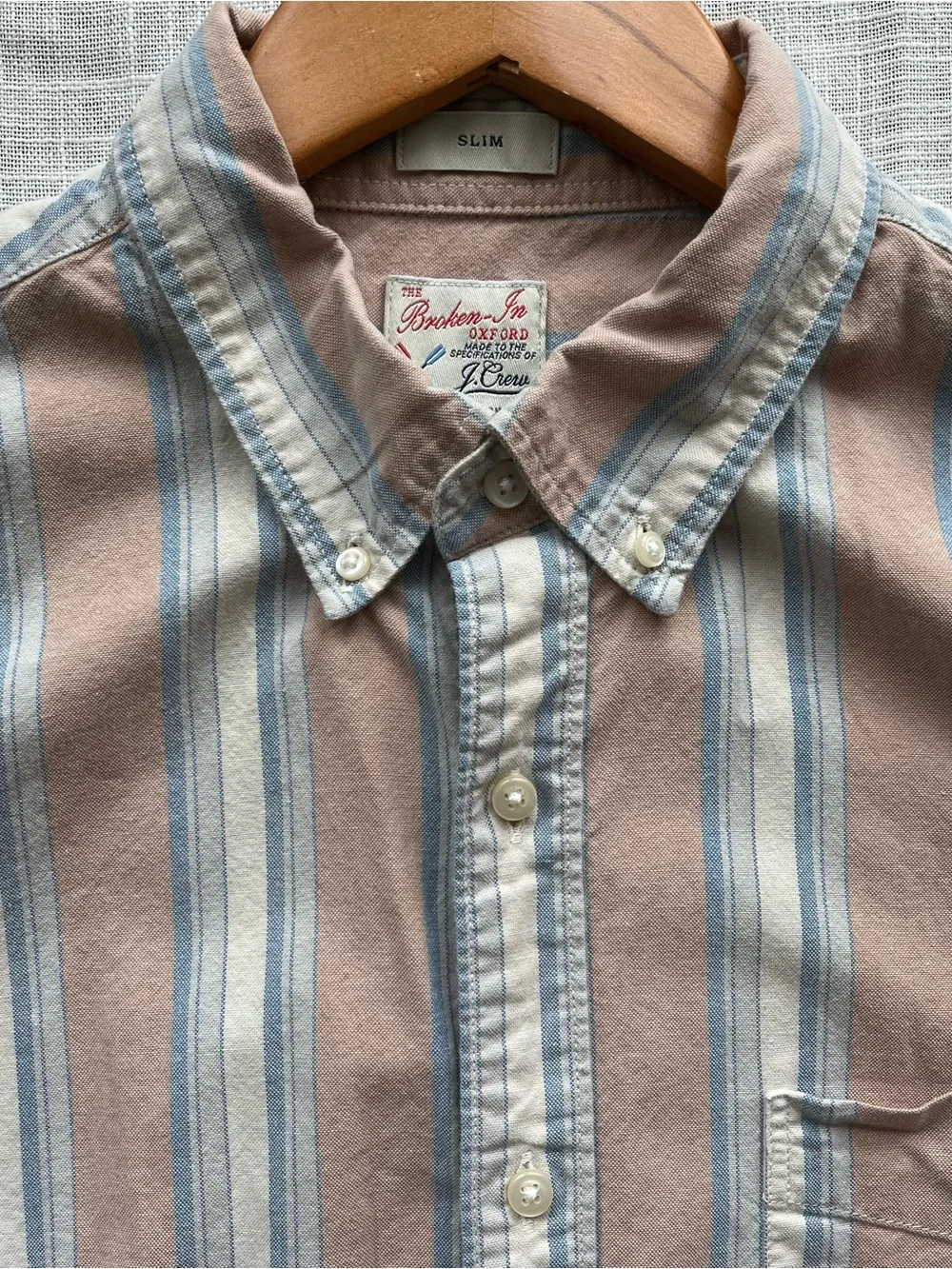 J. Crew Organic Cotton Broken-in Oxford Striped Dusty Pink Blue & White